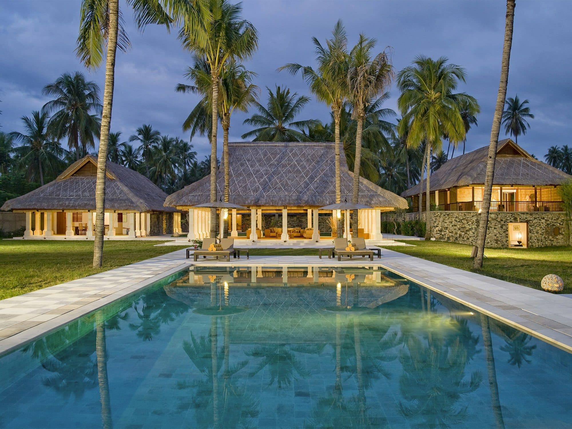 Sepoi Sepoi — the pool and pavilions at dusk · Lombok, Indonesia