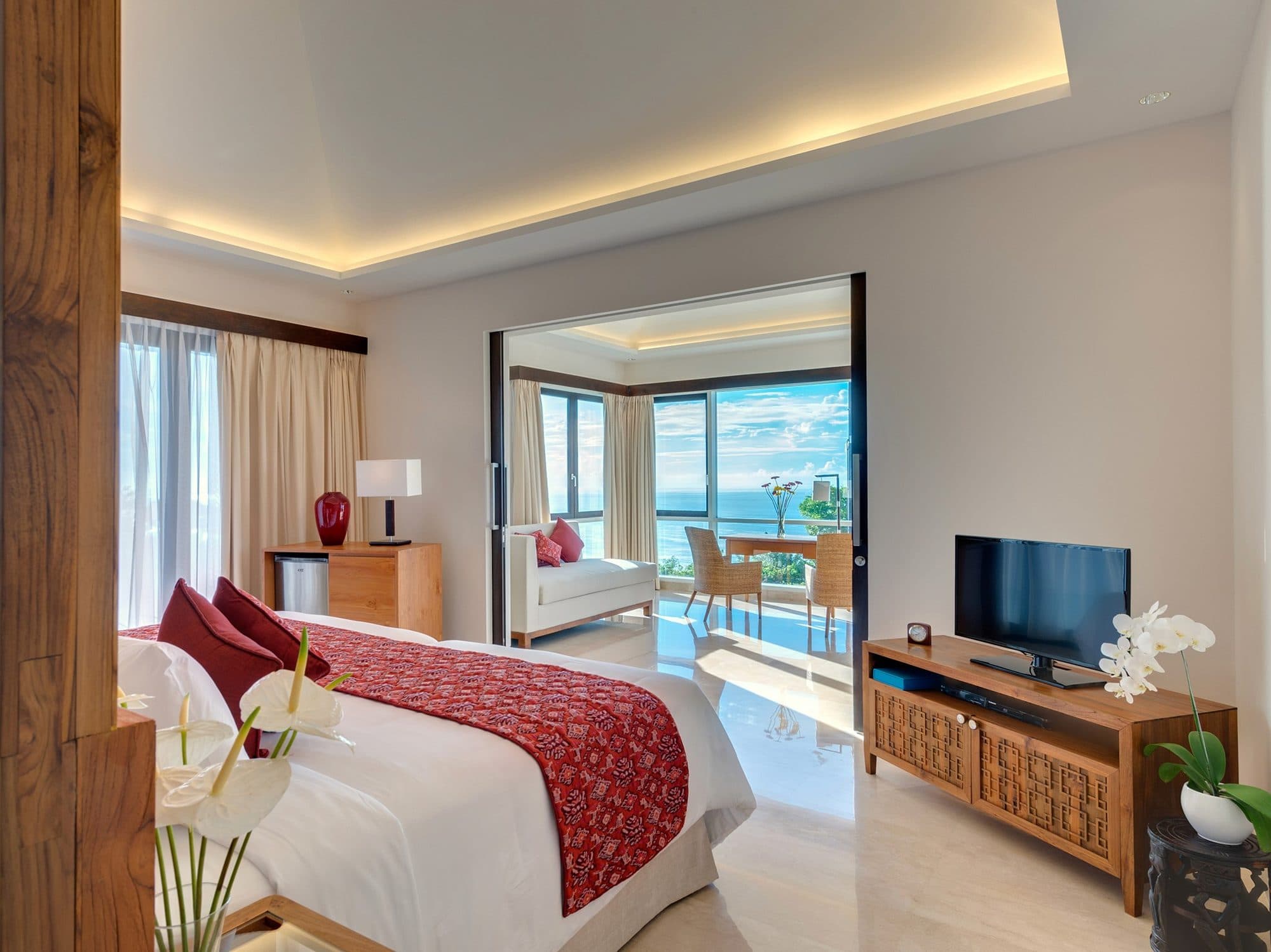 The Pala — a bedroom looking through to the sea · Bali, Indonesia