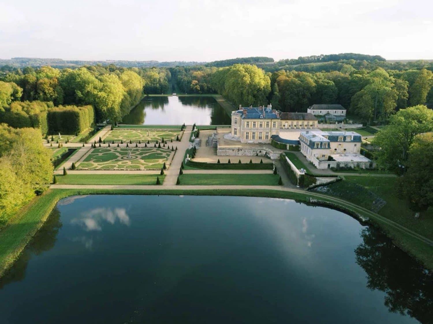 Chateau de Villette — aerial view of the château, formal gardens and ornamental lake · Paris, France
